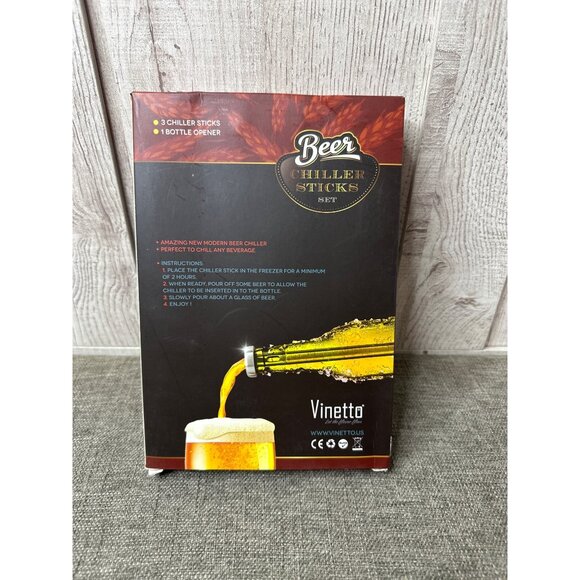 Beer Chiller Sticks Set by Vinetto w/ 3 Stainless Steel Chiller Sticks & Opener - Picture 2 of 3